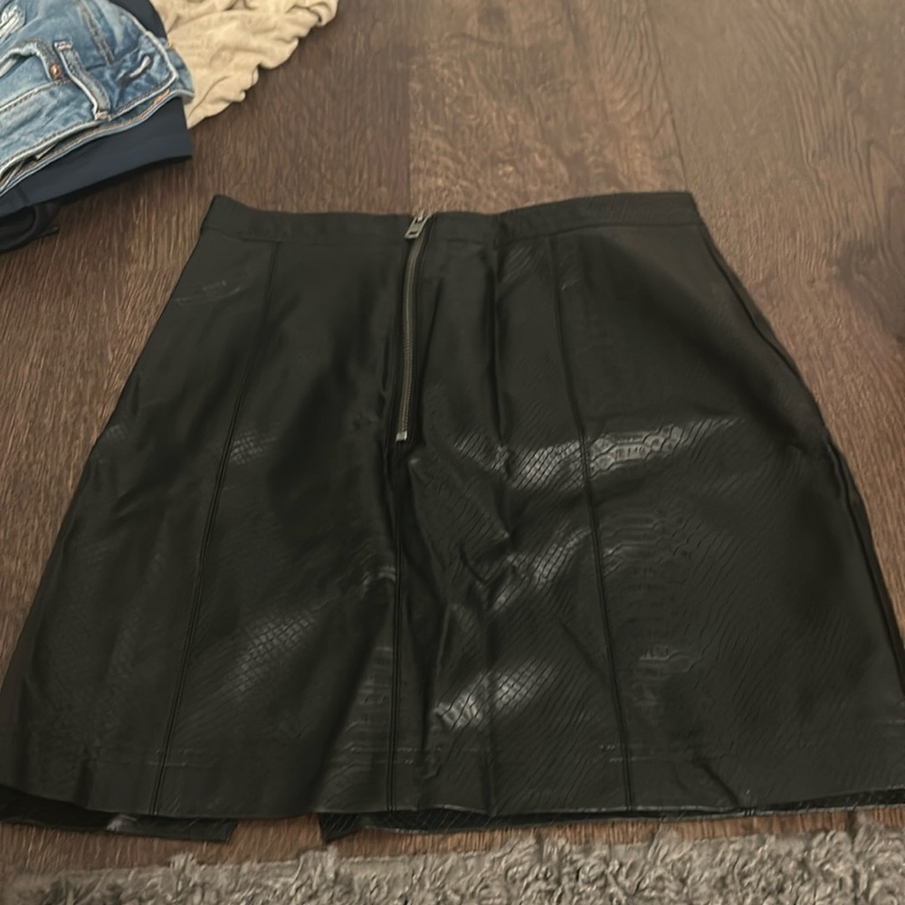 Leather Black Snake Skin Print Skirt
